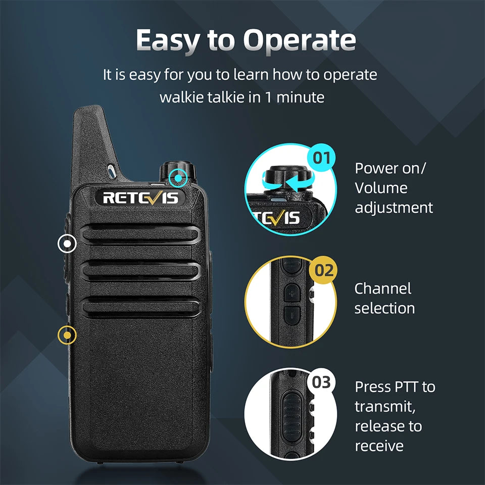 Retevis RT622 Mini Walkie Talkie 4 Pcs Walkie-talkies PMR446 FRS Portable Two Way Radio Communication Radio for Restaurant Hotel