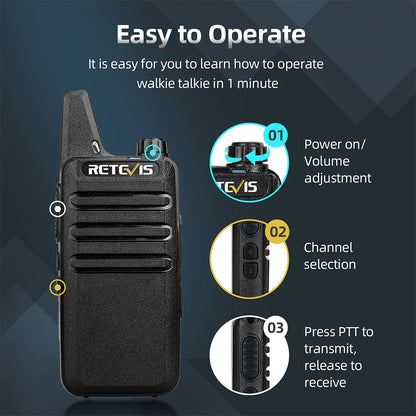 Retevis RT622 Mini Walkie Talkie 4 Pcs Walkie-talkies PMR446 FRS Portable Two Way Radio Communication Radio for Restaurant Hotel