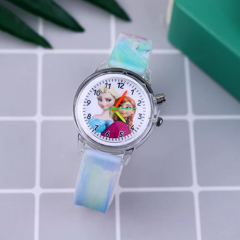 New Princess Elsa Children Watches For Girls Silicone Strap Cartoon Luminous Light Kids Wrist Watch Toys Clock reloj infantil