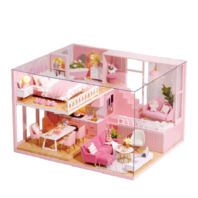 Doll House Kit 3D Wooden Mini DollHouse Assembly Building with Furniture Kit Toy For Birthday Gift 3D Puzzle Handmade Home Decor