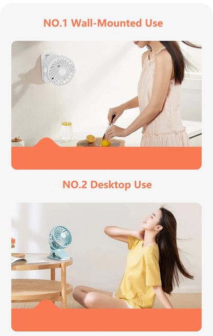 Mini Clip Fan 720°Rotation Built-in Night Lamp USB Rechargeable Powerful Airflow Portable Cooling Fan For Travel Camping Outdoor