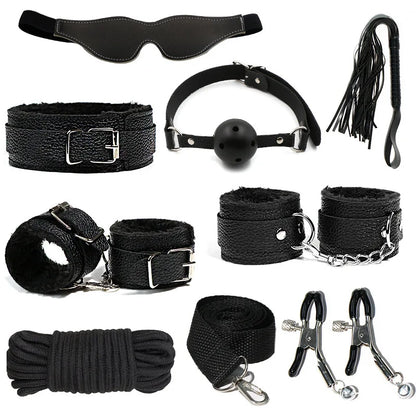 6-10Pcs/Set Sexual Bondage Handcuff Whip Adult Couple Sex Toys Tools Set Erotic Sex Toys for Woman Couples Leather BDSM Kits