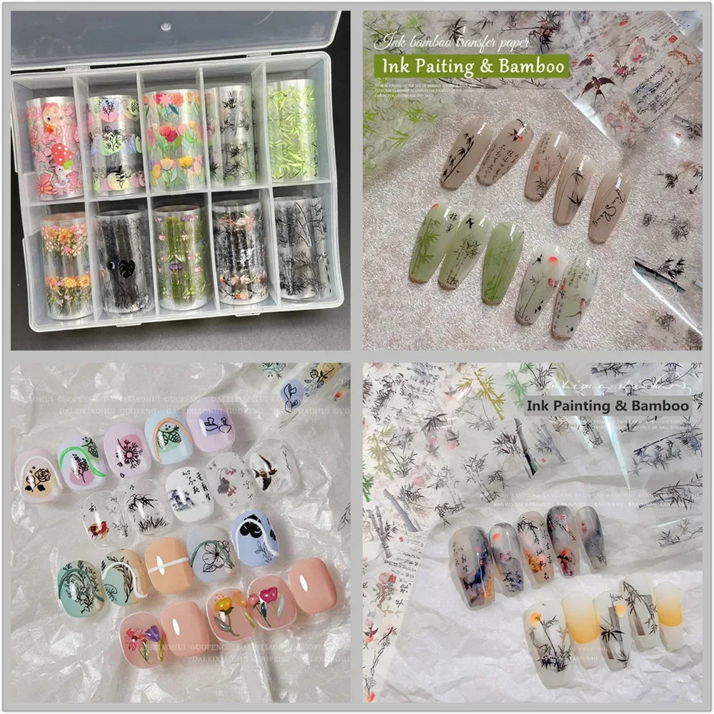 10 Patterns New Metal Nail Foils for Transfer Paper Stickers Floral Chameleon Nails Wraps DIY Water Marble Nail Art Decorations