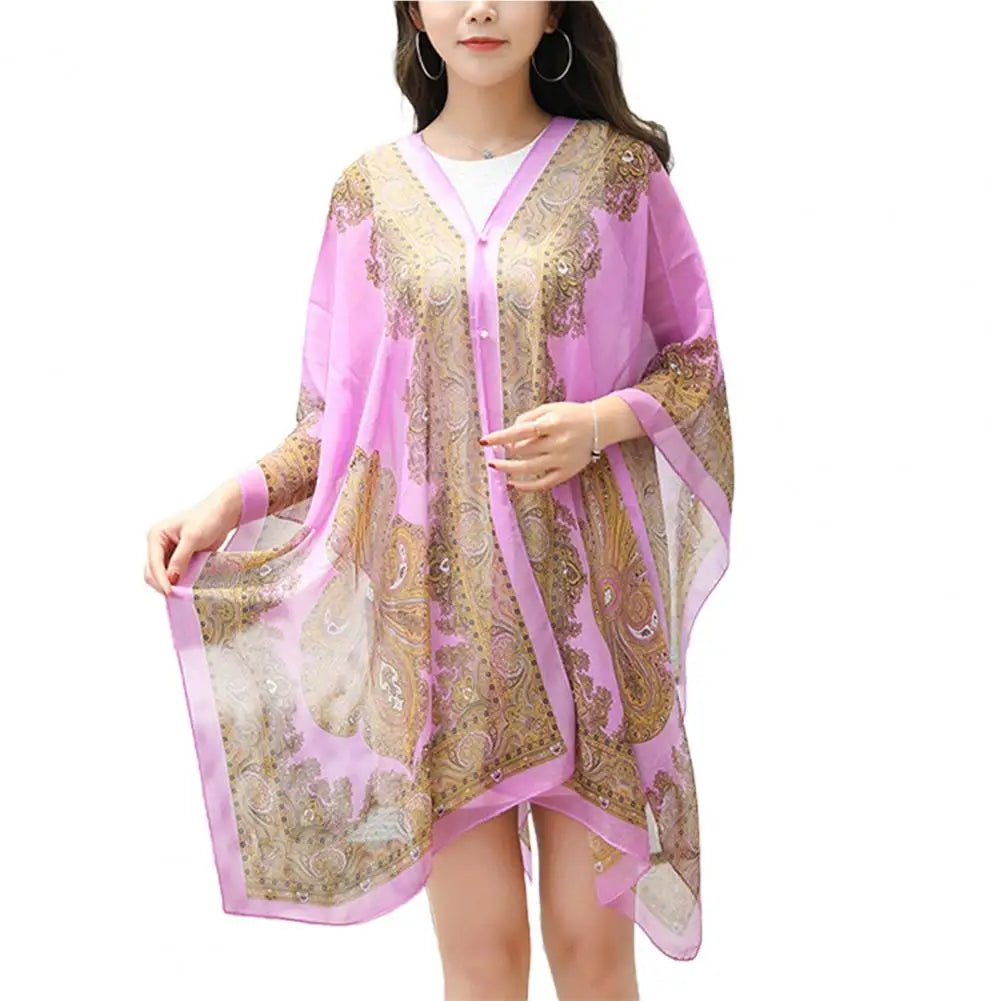 Women Shawl Cashew Print Beads Ladies Loose-fitting Sexy Cover Up for Vacation Woman Scarf Ladies Shawl