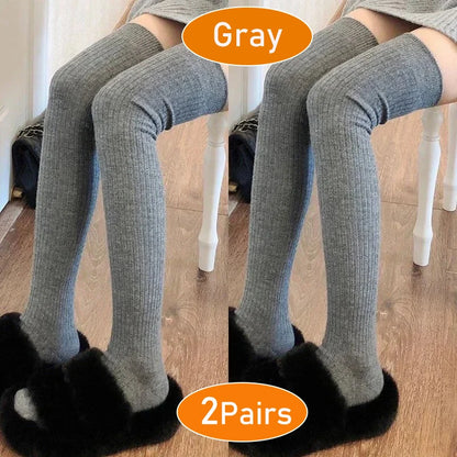 Cashmere Knitted Knee High Socks Women's Solid Soft Long Wool Socks Casual Fluffy Warm Stocking Skinny Thicken Thigh High Socks