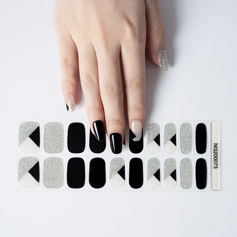 20/22Tips UV Semi cured Gel Nail Stickers Waterproof Long Lasting Full Gel Nail Wraps Press On Nail Decal DIY Manicure
