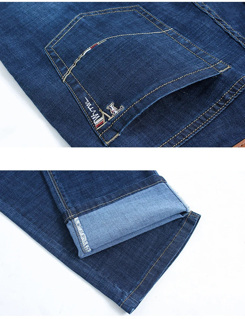 Plus Size 28-42 Men's Jeans Spring Summer Thin Business Classic Stretch Straight Denim Pants Male Brand Casual Loose Trousers