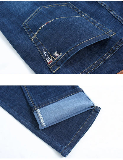 Plus Size 28-42 Men's Jeans Spring Summer Thin Business Classic Stretch Straight Denim Pants Male Brand Casual Loose Trousers