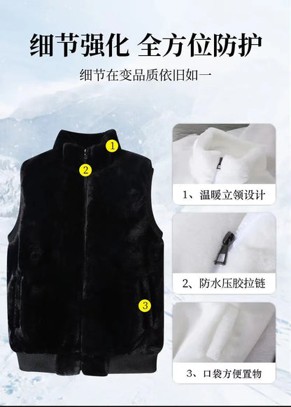 2026 Autumn Winter Men's Thicked Golden Velvet Warm Vest Fashion Solid Sleeveless Zipper Hooded Jacket Fake Fur Couple Waistcoat