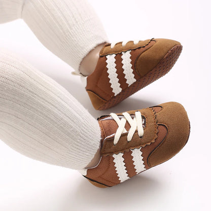 Spring and Autumn Fashion Stripes 0-1 Baby Shoes Baby Shoes Step Front Shoes Rubber Bottom Anti Slip Sneakers