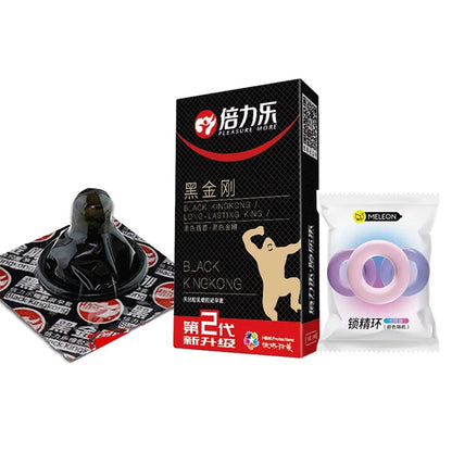 Black Long Lasting Condoms for Men - Delay Ejaculation, Reduce Sensitivity, Penis Sleeve Condom for Extended Pleasure