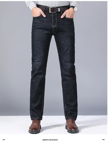 Men Fashion Straight Jeans Mens 2025 New Stretch Slim Fit Pants Comfortable Soft Business Denim Trousers Male Brand Clothing
