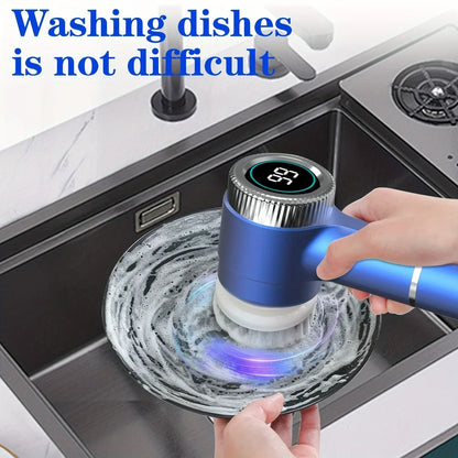 2026 Electric Cleaning Brush LED Display With 5 Replaceable Brush Heads 3-speed Adjustable Cleaning Tool For Kitchen Bathroom