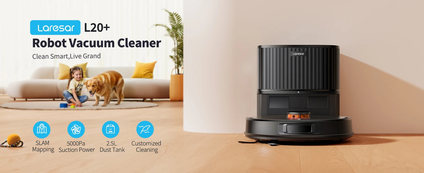 Laresar L20 Robot Vacuum Cleaner 5000Pa Smart LDS Navigation Self-emptying Station APP Control Home Floor Mopping Carpet Clean
