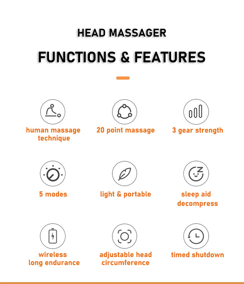 20 Massage Heads Orange Scalp Massager - Red Light Vibrating Octopus Scratcher for Relaxation, Stress Relief