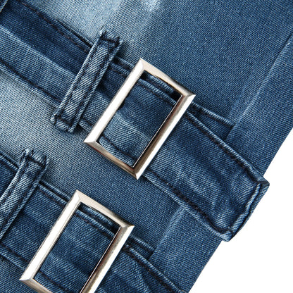 2025 New Men Slim Biker Ripped Long Denim Trousers Skinny Jeans Side Straps Zips Male Jogging Pants Destroyed Stretchy Pants