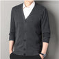 Autumn Winter Men's Casual Knit Cardigan Solid Color Slim Fit Fashion V-Neck Knitted Sweatercoat Men Fleece Warm Sweater Jackets