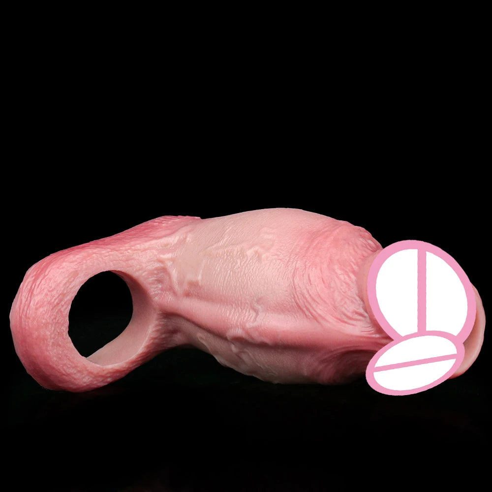 FAAK Silicone Penis Sleeve Ring Realistic Hollow Dildo Size S M Dildo Sheath Delay Ejaculating Cock Enlarger Sex Toys For Men