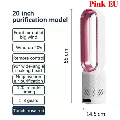 Smart Bladeless Fan with Remote Control 8 Wind Speeds Intelligent Timing 90° Oscillation Quiet Air Cooler for Home Bedroom