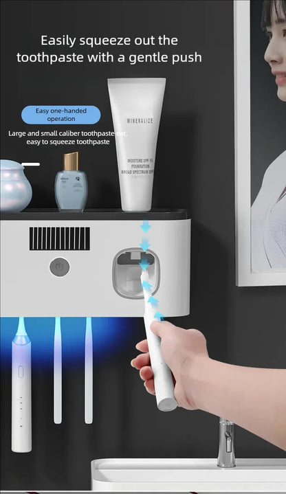 Household 3 in 1 UV Light Electric Toothbrush Sanitizer Wall Mounted Toothbrush Holder With Toothpaste Dispenser Combination