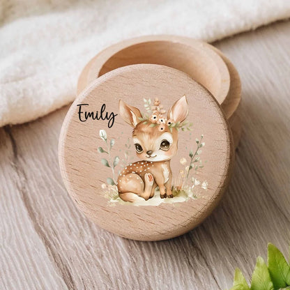 Personalized Wooden Milk Teeth Box Elephant Bunny with Name Wooden Tooth Box Protection of Baby's Fetal Hair Anniversary Gift
