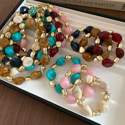 Multicolor Irregular Acrylic Beaded Bangles for Women Geometric Smudge String Bracelet Beach Vacation Style Couple Jewelry W