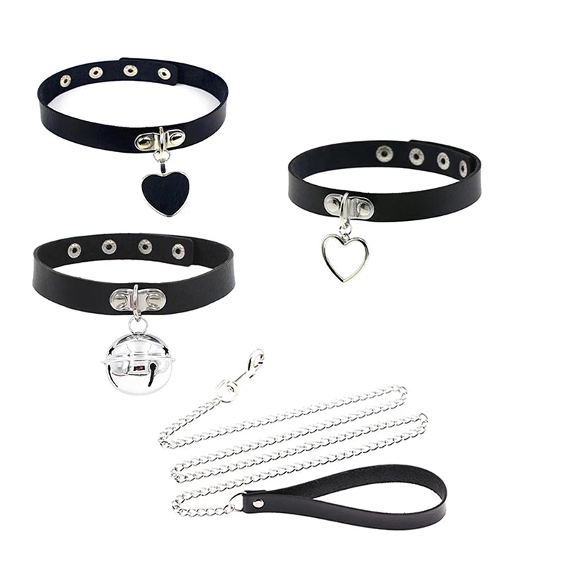Sexy Leather Heart Necklace Collar Set with Leash for Women BDSM Cosplay Bondage Accessories Couple Role Play Game Props