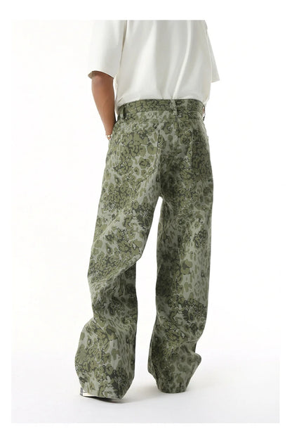 2025 Four Seasons Men's Youth Popular Multi color Pattern Camouflage Pants Basic Versatile Straight Wash Casual Cowboy Pants