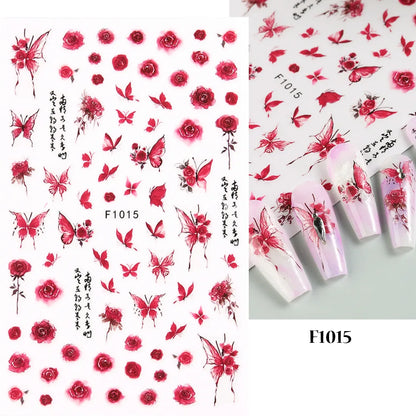 3d Nail Art Decals Spring Booming Violets Lavenders Purple Blue Pink Flowers Butterflys Stickers Decoration For Nail Tips Beauty