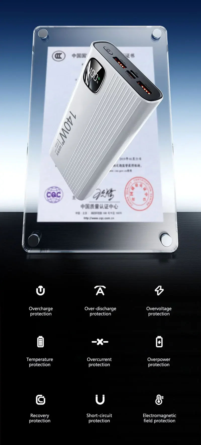 Lenovo 500000mAh Power Bank 140W Super Fast Charging Powerbank Portable External Battery Charger For Xiaomi iPhone 2027New