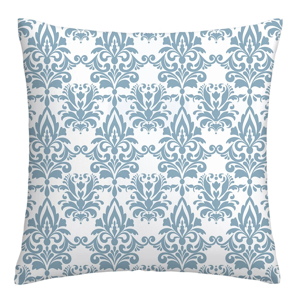 Lake blue white geometric linen pillowcase sofa cushion cover home decoration can be customized for you 40x40 45x45 50x50 60x60