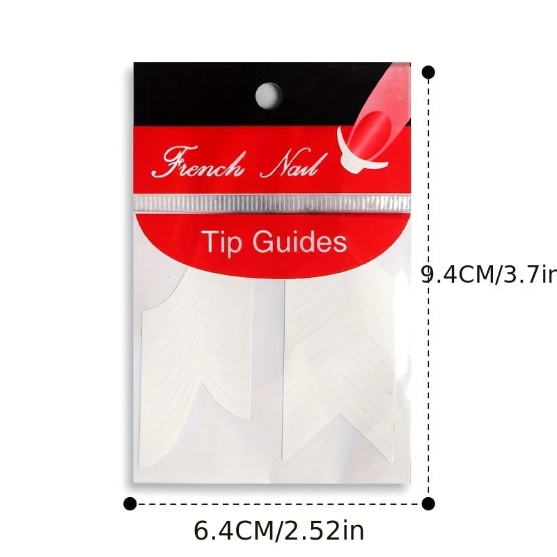 3PCS French Nail Art Stickers White Self-Adhesive Nails Strip Tips Guides for DIY Decoration Stencil Tools ,Fringe Tip Decals