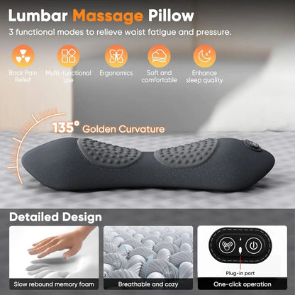 NEW 3-in-1 Back Massager Heat Vibration for Back Pain Relief Herniated Disc Stretch Support Traction Lower Back Massage Pillow