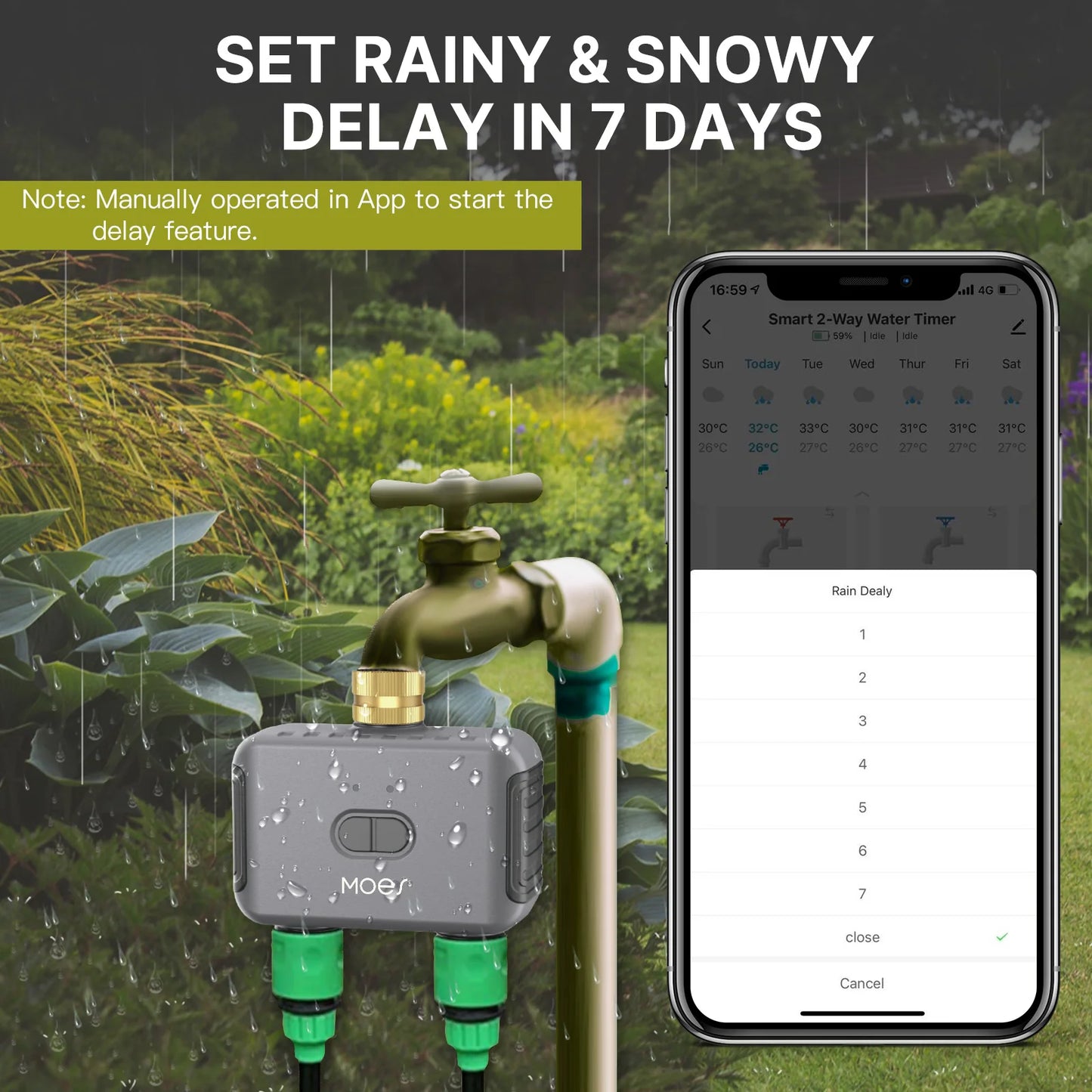 MOES Bluetooth Value Smart Garden Sprinkler Water Timer by 2 Way Rain Delay Filter Programmable Automatic Irrigation Controller