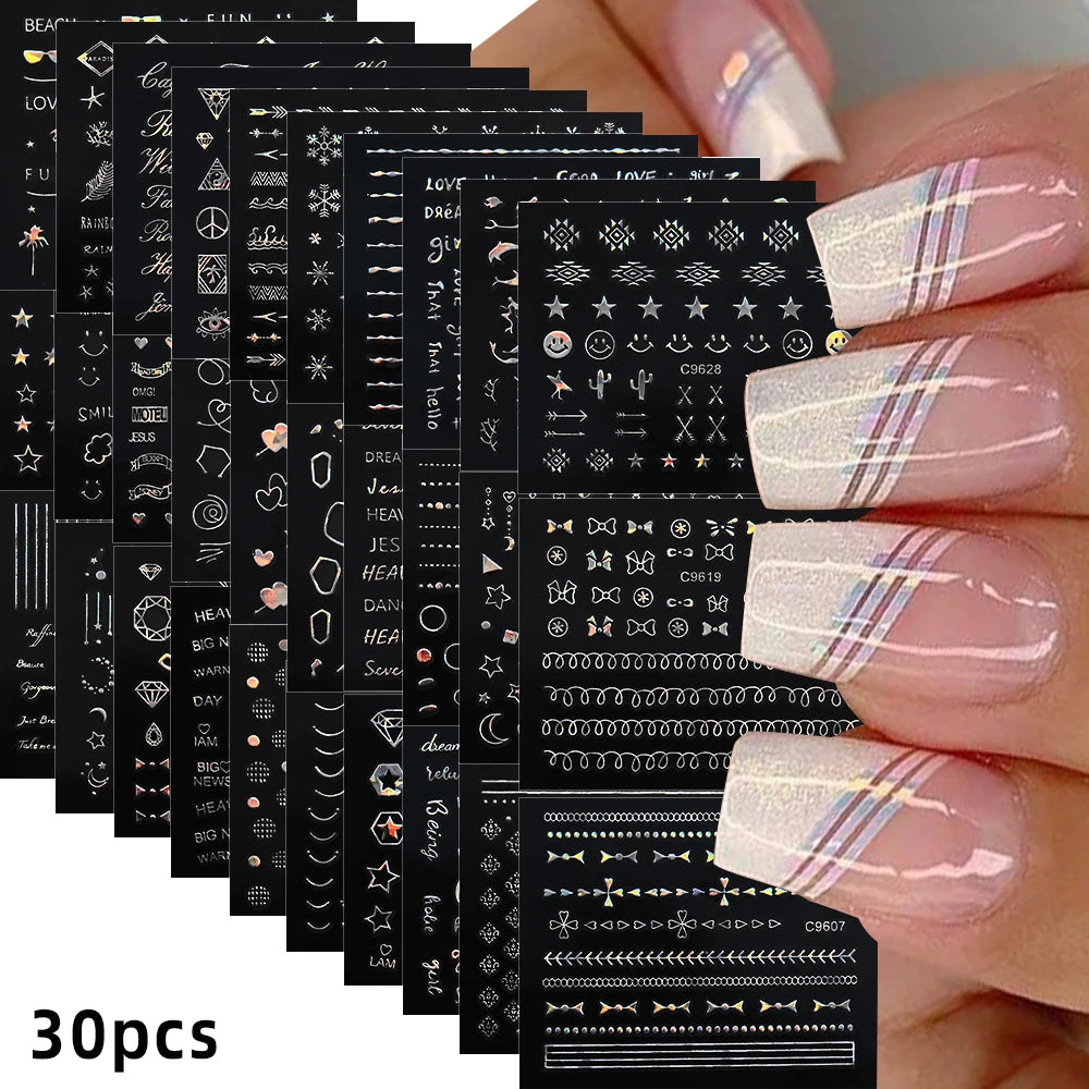 30 Sheets Christmas Nail Art Stickers Self Adhesive 3D White Snowflake Nail Decals Xmas Nail Supplies Christmas Manicure Sliders