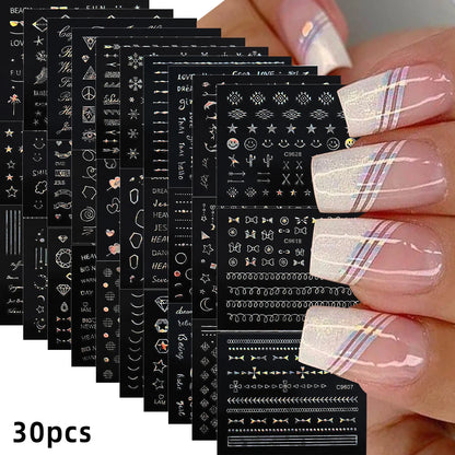 30 Sheets Christmas Nail Art Stickers Self Adhesive 3D White Snowflake Nail Decals Xmas Nail Supplies Christmas Manicure Sliders