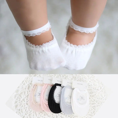 Baby Socks Newborn Socks Summer Lace Baby Socks Solid Color Princess Baby Girl Socks Infant Anti-slip Socks With Rubber Soles