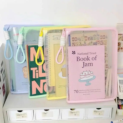 1PC A4 Transparent Zippered Document Storage Bag Light Color Portable Document Bag High Value Book Bag