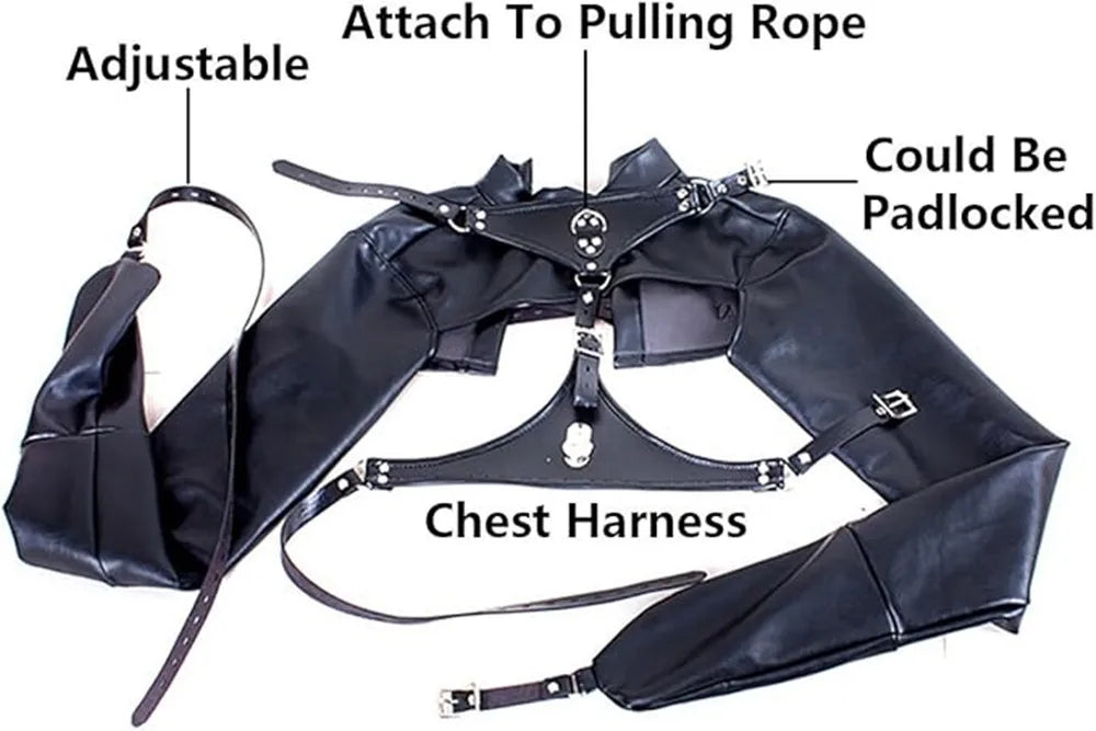 Black Leather Exposed Nipples Bra Arm Restraints Sleeve Adult SM Training Toys Bdsm Collar Body Harness Bondage Straight Jacket