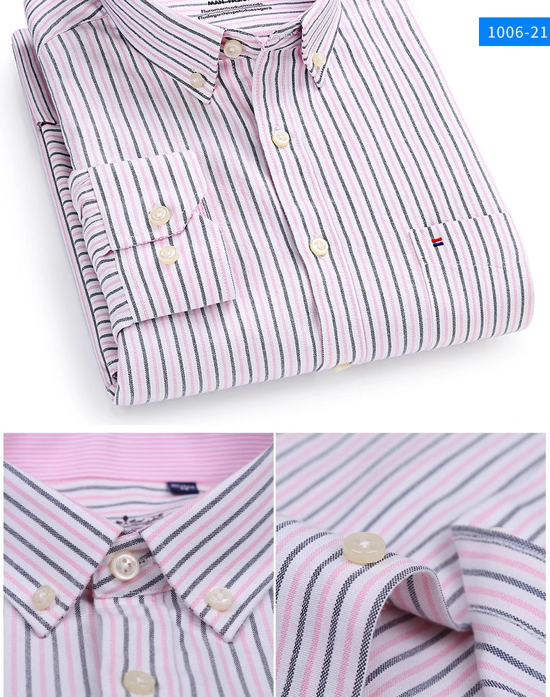 Classic Fit Cotton Full Casual Shirts for Men Solid Color Long-Sleeve Plain Shirt Single Pocket Top Soft Slim Fit Formal Clothes
