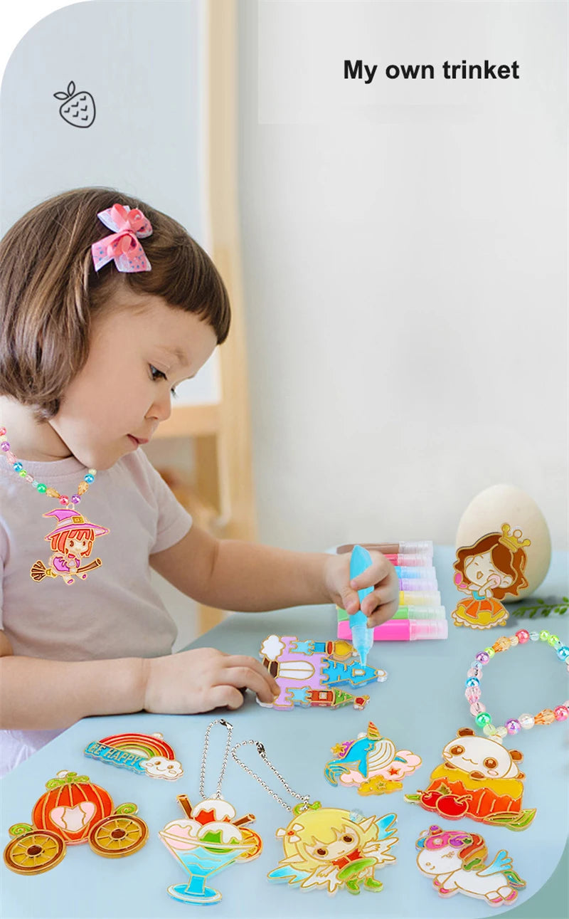 DIY Crystal Paint Arts And Crafts Set DIY Window Paint Art Pendant For Kids Suncatcher Kits Fun Party Activity Art Project
