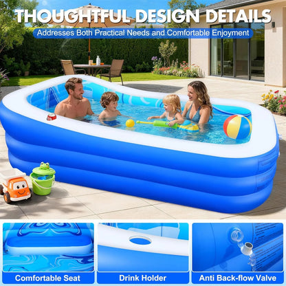 Foldable Inflatable Pool Thickened Family Swimming Pools Adult & Children Paddling Pool for Garden Backyard Summer Water Parties