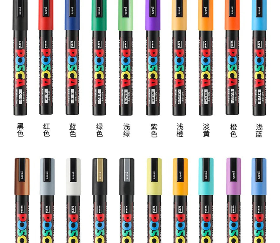 1pcs Japan UNI POSCA Markers PC-1M/3M/5M Acrylic Graffiti Pen Waterproof DIY Stackable Color Art Painting School Supplies