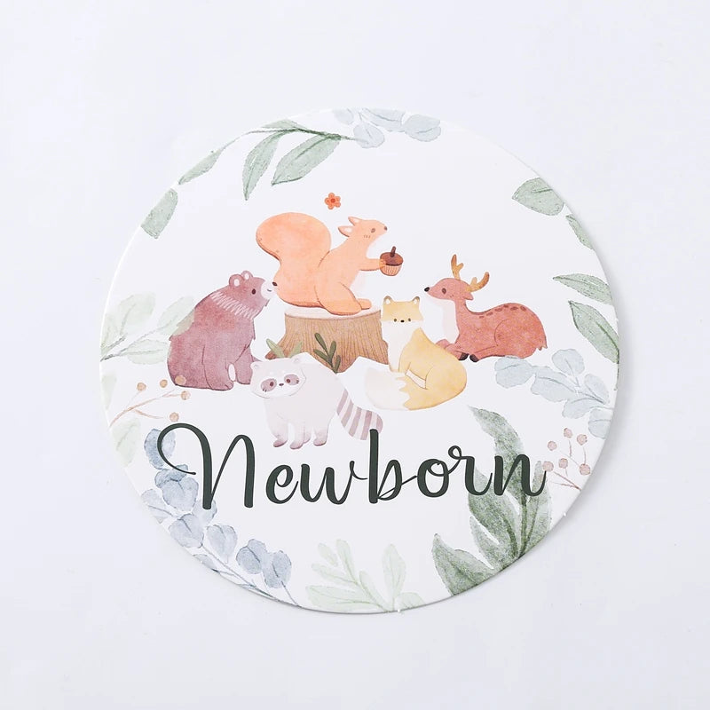 Newborn Baby Growth Milestones 0-12 Months Wooden Card With Box Photo Accessory Cartoon Animal Picture Souvenir Wooden Baby Gift