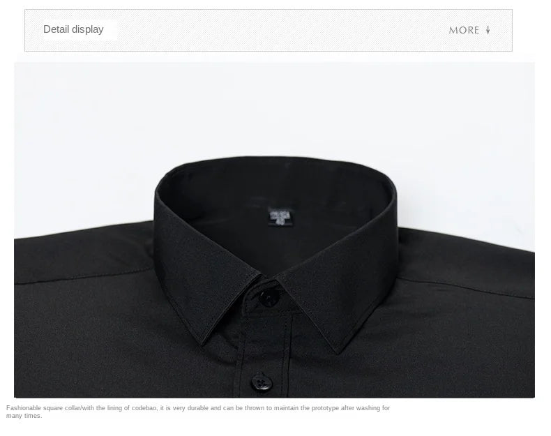 Men's long-sleeved shirt made of elastic fabric, wash-and-wear wrinkle-resistant business casual, silky smooth, pure color shirt