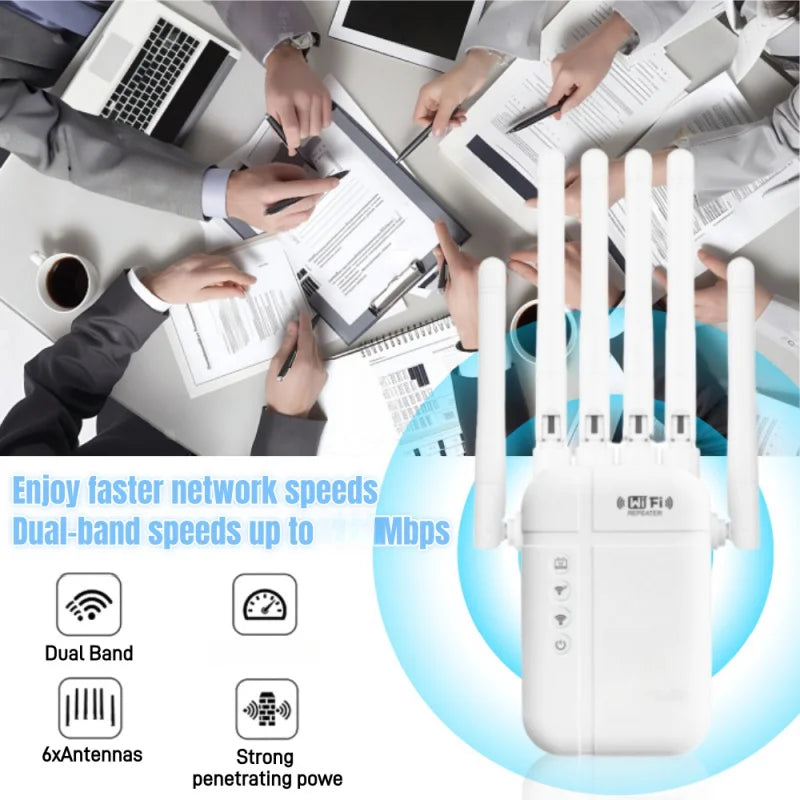 Wireless WiFi Repeater Router AP Signal Amplifier, High Speed WiFi Signal Booster Extender 10000 Square Feet Wide Coverage Area