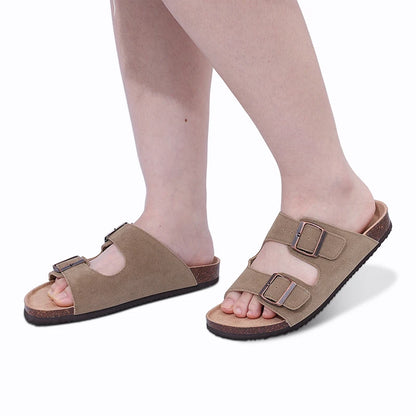 Shevalues New Fashion Cork Sandals Women Classic Cork Suede Footbed Slippers Female Summer Beach Sandals With Adjustable Buckle
