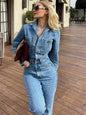 Streetwear Jeans Jumpsuits Fall Clothes 2024 Women Full Sleeve Long Pants Denim Rompers Playsuits One Pieces Set Overalls Outfit