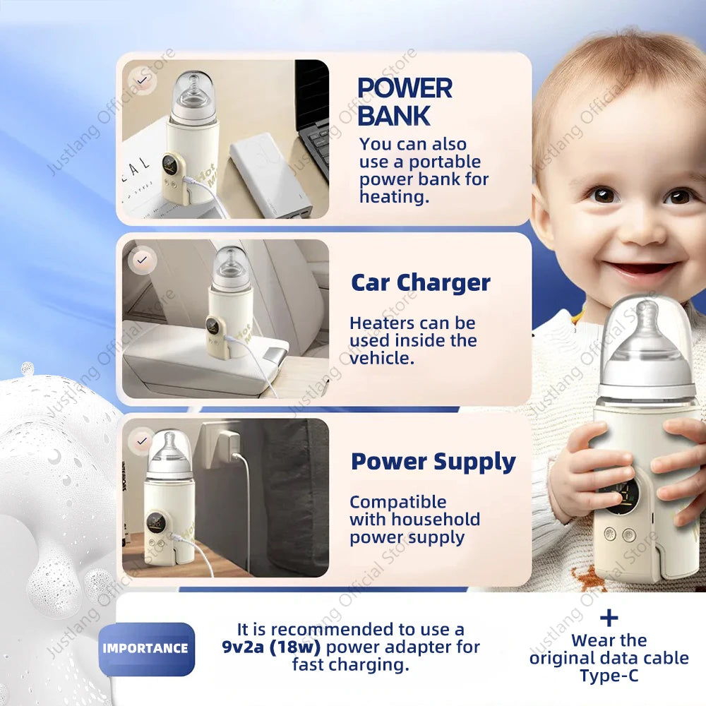 JUSTLANG 10000mAh Baby Bottle Warmer 5 Heat Level Multifunction Breast Milk Warmer Accurate Temperature Control Baby Bottle Heat