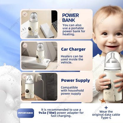 JUSTLANG 10000mAh Baby Bottle Warmer 5 Heat Level Multifunction Breast Milk Warmer Accurate Temperature Control Baby Bottle Heat